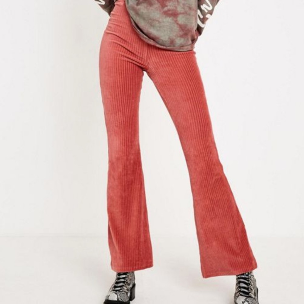 UO Pink Velvet Flare Pants